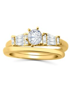 14K Gold Engagement Ring Set For Her 3/4ctw Diamonds Baguette and Round 
