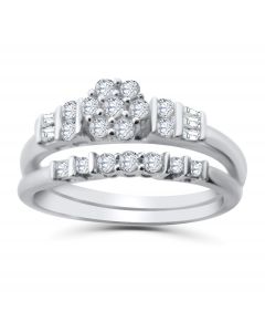 10K White Gold Diamond Cluster Wedding Ring Set For Her 1/2ctw