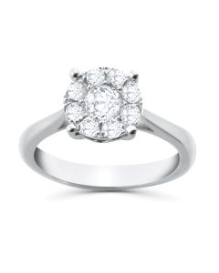 14K White Gold Diamond Engagement Ring 2/3ctw Large Round Diamond Cluster