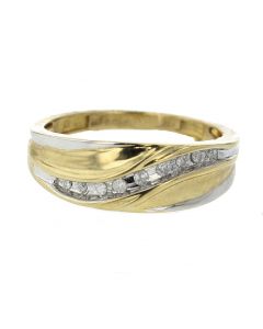 10k White and Gold Two Tone Wedding Band 7mm 0.12Ctw Diamond