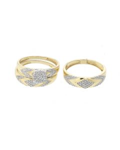 10K Yellow Gold His and Her Trio Wedding Set With 0.4ctw Diamonds