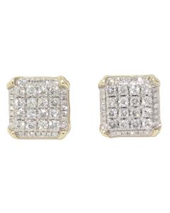 10K Yellow Gold Beautiful Sqaure Shape Earring with Diamonds and Gold Corners 