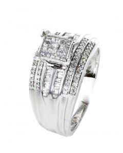 10K White Gold Diamond Engagement Ring Princess cut and Baguette Diamonds 1/2ctw