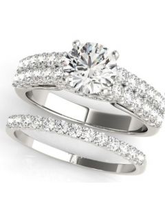 14K White Gold 1.30ctw Bridal Set With 0.5ct Center Round Solitaire