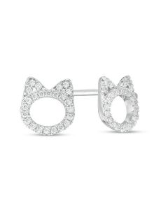 10K White Gold Womens Diamond Cat Earrings Studs 1/4ctw Diamond Earrings For Her