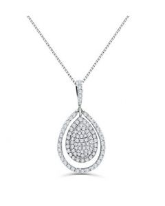 10K White Gold Diamond Pendant 1/2ctw Diamonds Pear Shaped Tear Drop Pendant(i2/i3, I/j)