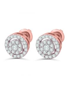 10K Gold Halo Style Stud Earrings Round Cluster Screw Back 1/3ctw Genuine Diamonds Round Cut 7mm 