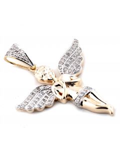 PRAYING ANGEL PENDANT REAL GOLD AND DIAMOND MENS WOMENS CHARM 0.35CT 10K 1.5INCH