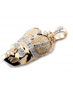 10K GOLD SKULL CHARM DIAMOND SKULL PENDANT SKULL WITH CROWN 0.35CT 1.5 INCH MENS