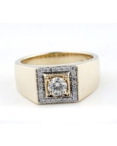 GOLD SOLITAIRE RING MENS 0.5CT CTR 0.75CTW PINKY RING WEDDING ROUND SOLITAIRE