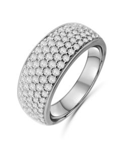 14K White Gold Mens Wedding Band Ring Extra Wide 10mm 1.50ctw Diamonds Round Domed Ring for Men