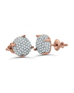 Rose Gold Earrings Real Diamods 1/3ctw Screw Back 10K 8mm Round 3D Stud Earrings Cube 