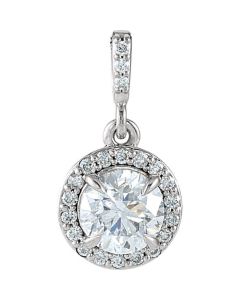 14K White Gold Diamond Pendant Halo With Round Solitaire Center 0.65ctw