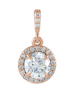 14K Rose Gold Diamond Pendant Halo With Round Solitaire Center 0.55ctw
