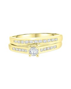 Engagement Rings Set For Her 10K Gold With 1/2ctw Diamonds Round Solitaire Center 10K Womens Wedding Set 