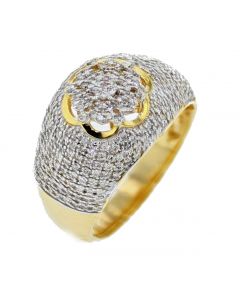 14K Gold Diamond Ring 1.16ctw Mens Ring Solid Gold Domed Style 15mm Wide Round