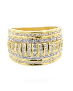 14K Gold Wide Wedding Band Ring Mens 15mm 1.57ctw Diamonds Domed