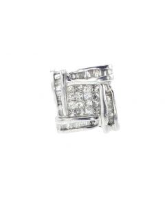 10K White Gold Diamond Earring Princess Cut and Baguette Diamond With 0.5ctw 