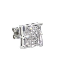 10K White Gold Diamond Earrings 10mm Wide Square Shape Single Earring For Mens With 0.20ctw Diamonds 