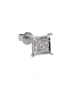 White-Tone Sterling Silver Diamond Earring Single Earring For Men With 0.10ctw 