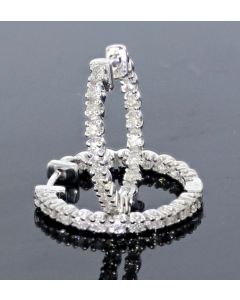 Hoop Earrings With Diamonds 14K White Gold Inside Out Earrings 0.65ctw 18mm Oblong Oval Shaped