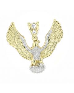 10K Gold Eagle Pendant Diamond Cut With CZ Mens Gold Charm 41mm 