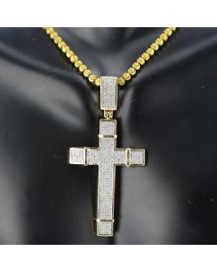 10K Gold Cross with Diamonds Mens Cross Charm 60mm 1.15ctw 2.3 Inch Tall Pave Diamonds