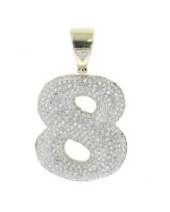 Number 8 Charm Diamond Pendant for Men or Women 10K Gold 1.13ctw 1.5 Inch Tal