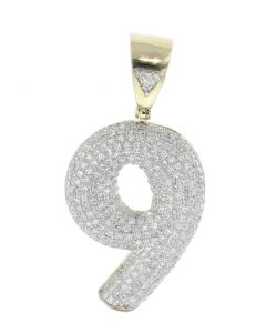 Number 9 Charm Diamond Pendant for Men or Women 10K Gold 0.83ctw 1.5 Inch Tal
