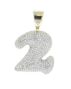Number 2 Charm Diamond Pendant for Men or Women 10K Gold Number 2 1.00ctw 1.5 Inch Tal