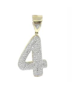 Number 4 Charm Diamond Pendant for Men or Women 10K Gold Number 4, 0.93ctw 1.5 Inch Tal