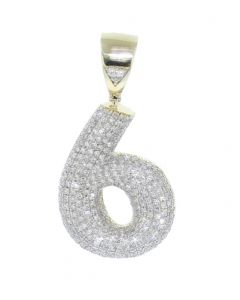 Number 6 Charm Diamond Pendant for Men or Women 10K Gold Number 6, 0.83ctw 1.5 Inch Tal