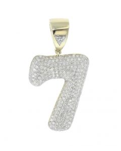 Number 7 Charm Diamond Pendant for Men or Women 10K Gold Lucky 7 Charm 0.85ctw 1.5 Inch Tal
