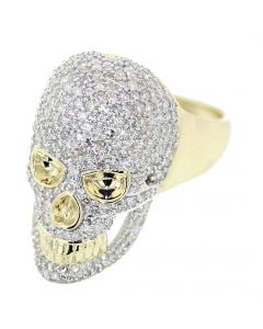 10K Gold Diamond Skull Ring Mens Fancy Fashion Ring 2.10ctw Round Diamonds 26mm Big Pinky Ring