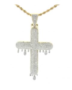 10K Gold Diamond Cross Pendant Melting Cross Mens Big Cross 1.70ctw 60mm 2.36 Inch Tall