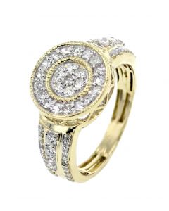 10K Gold Mens Fashion Ring With Diamonds Round Top 0.90ctw 13mm Wide Pinky Ring