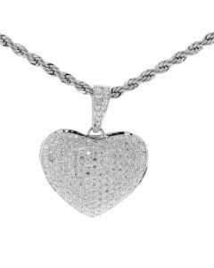 10K White Gold Heart Pendant Bubble Heart 1/2ctw 24mm Womens Jewelry Love Heart Charm