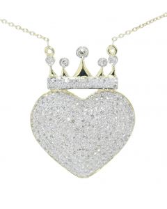 Diamond Heart With Crown Pendant and Necklace Set for Women 10K Gold 