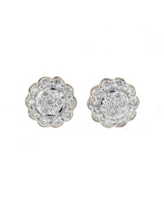 10K Yellow Gold Diamond Earring Beautiful Flower Cluster With 0.59ctw Diamonds