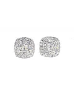 Yellow-Tone Sterling Silver Round Cluster Earring Stud 0.5ctw Diamonds