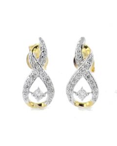 Diamond Earrings Drop Infinity Style Round Yellow Gold-Tone