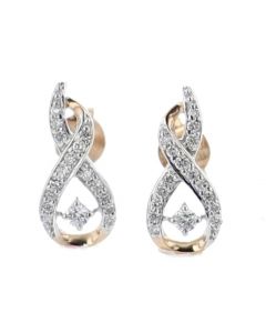 Diamond Earrings Drop Infinity Style Round Rose Gold-Tone Silver