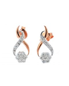 Diamond Womens Earrings Rose Gold Drop Round Flower Set