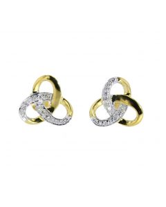 Womens Diamond Earrings Yellow  Silver Knot Design Round Woven