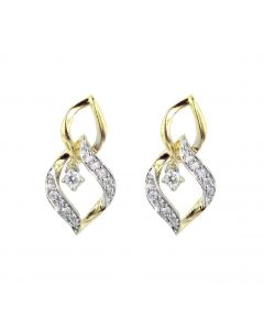 Womens Dangle Yellow Silver Linked Leaf Pattern Diamond Earrings