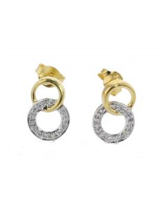 Diamond Women Earrings Linked Circle Design Drop Yellow Silver