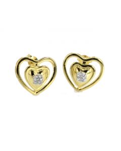 Diamond Heart Earrings Double Heart Womens Diamond Earrings Yellow Gold-Tone Silver 0.08ctw