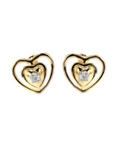 Double Heart Womens Diamond Earrings Yellow Gold-Tone Silver