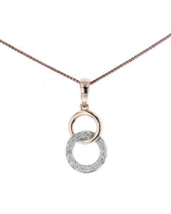 Linked Circle Womens Pendant w/ Diamond 2-Circles Connected Rose