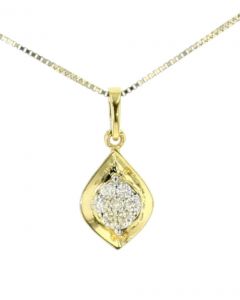 Yellow-Tone Sterling Silver Tear Drop Leave Shape Charm Pendant 0.17ctw Diamonds
